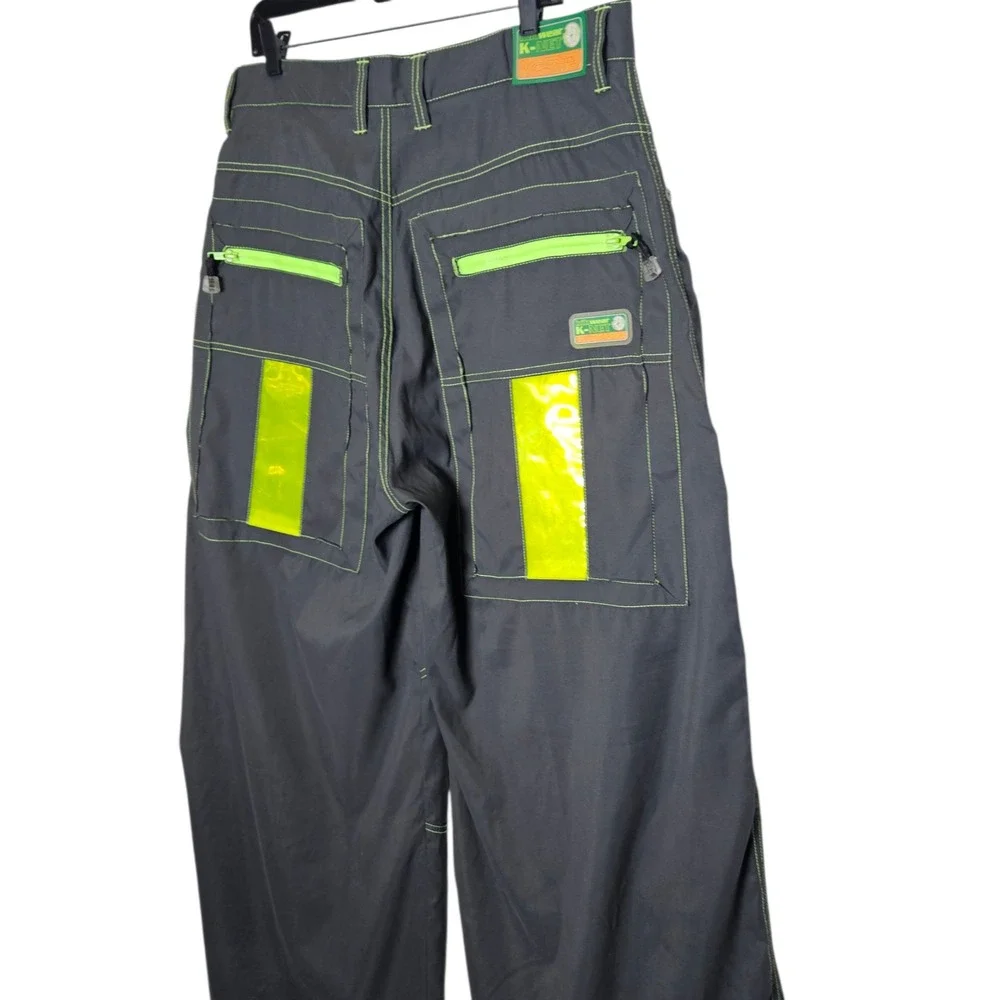 Kikwear Vintage 90s Y2k Wide Leg Rave Baggy Pants Neon Reflective Skater Rare 38